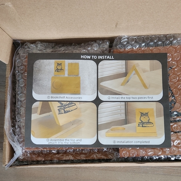 📚 Wooden Book Stand with Glass Holder – Owl Design, NEW, Reader’s Décor - Picture 15 of 16